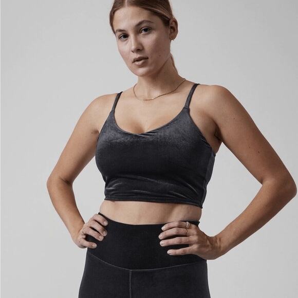 Athleta Elevation V-neck Black Velvet Crop Tank Top Size Large - Picture 1 of 4